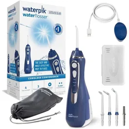 Waterpik WP-583 Advanced - Hydropulseur dentaire sans fil rechargeable, 3 niveaux de pression, 4 embouts, étanche, efficace contre la plaque