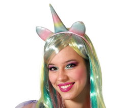 Diadema Cuerno Y Orejas De Unicornio Multicolor Pastel - Serre-tête licorne avec corne et oreilles multicolores pastel pour fêtes et déguisements