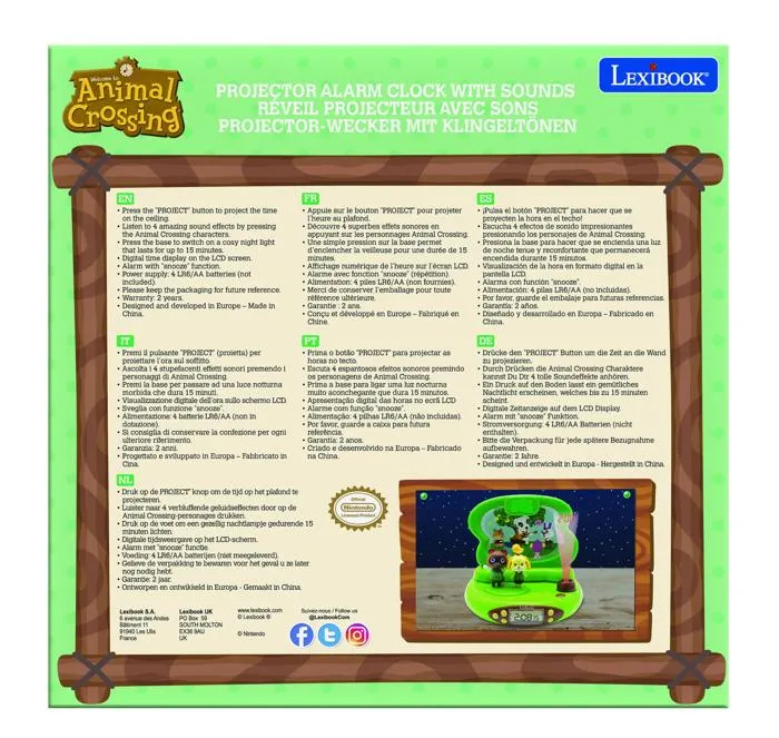 Lexibook Réveil Projecteur 3D Animal Crossing avec Sons et Veilleuse - Projection de l'Heure au Plafond