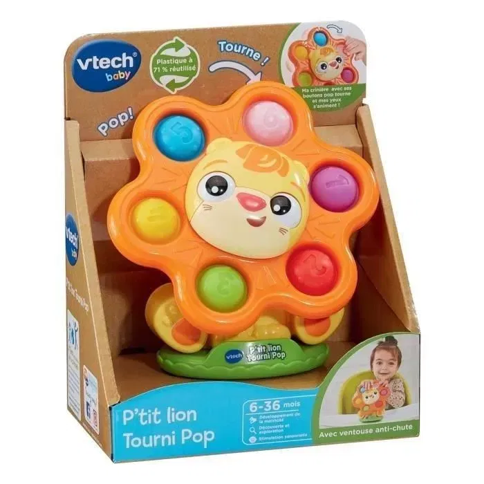 Vtech P'Tit Lion Tourni Pop - Jouet d'éveil et de motricité avec ventouse pour bébé 6 à 36 mois - Référence P'Tit Lion Tourni Pop