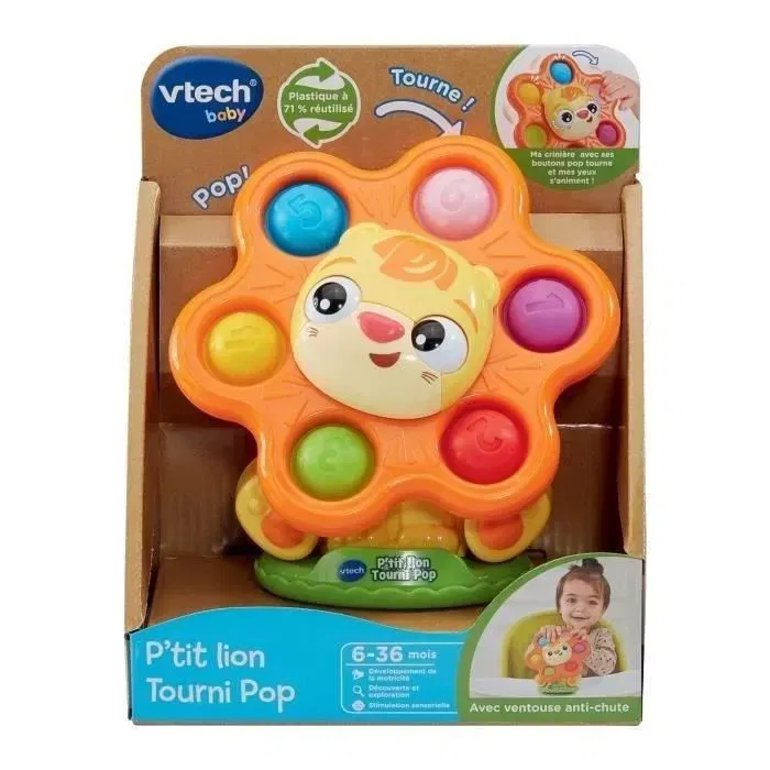 Vtech P'Tit Lion Tourni Pop - Jouet d'éveil et de motricité avec ventouse pour bébé 6 à 36 mois - Référence P'Tit Lion Tourni Pop