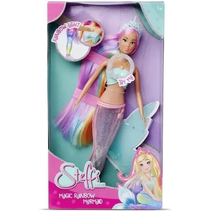 Silvertorn SIMBA Steffi Love Sirene Lumineuse - Poupée mannequin de 29 cm avec queue qui change de couleur et cheveux multicolores - A partir de 3 ans