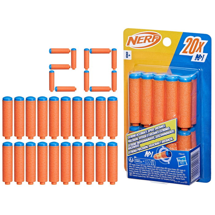 NERF Hasbro Recambio F8640 - Pack de 20 Dards N1 pour Série N - Puntería et Précision Maximale NERF Hasbro Recambio F8640 - Pack de 20 Dards N1 pour Série N - Puntería et Précision Maximale