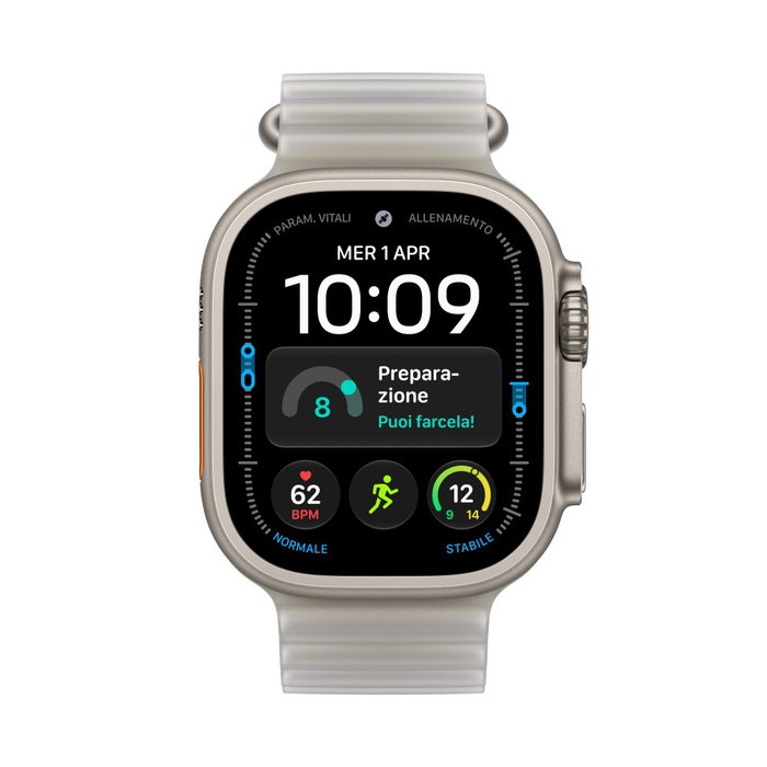 Apple Watch Ultra 4 GPS + Cellular 49 mm titane naturel et bracelet Ocean gris translucide