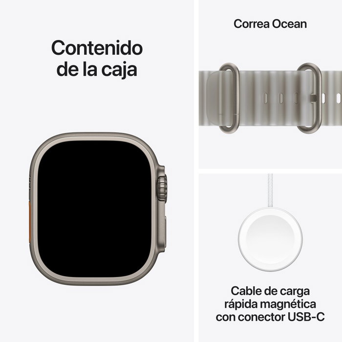 Apple Watch Ultra 4 GPS + Cellular 49 mm titane naturel et bracelet Ocean gris translucide