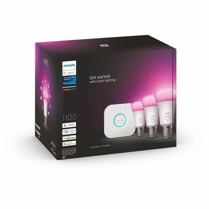 Philips Hue White and Color Ambiance, Kit de démarrage 3 ampoules E27, 75W, Bluetooth