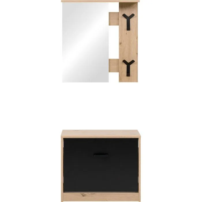 Vestiaire d'entrée Limone - Chêne et noir - L65 x H180 x P25 cm Vestiaire d'entrée Limone - Chêne et noir - L65 x H180 x P25 cm