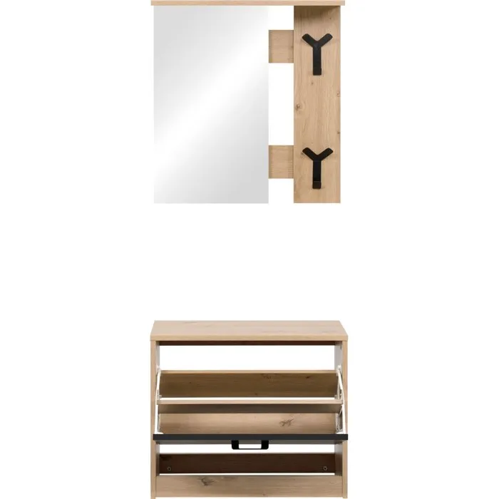 Vestiaire d'entrée Limone - Chêne et noir - L65 x H180 x P25 cm Vestiaire d'entrée Limone - Chêne et noir - L65 x H180 x P25 cm