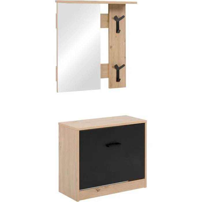 Vestiaire d'entrée Limone - Chêne et noir - L65 x H180 x P25 cm Vestiaire d'entrée Limone - Chêne et noir - L65 x H180 x P25 cm