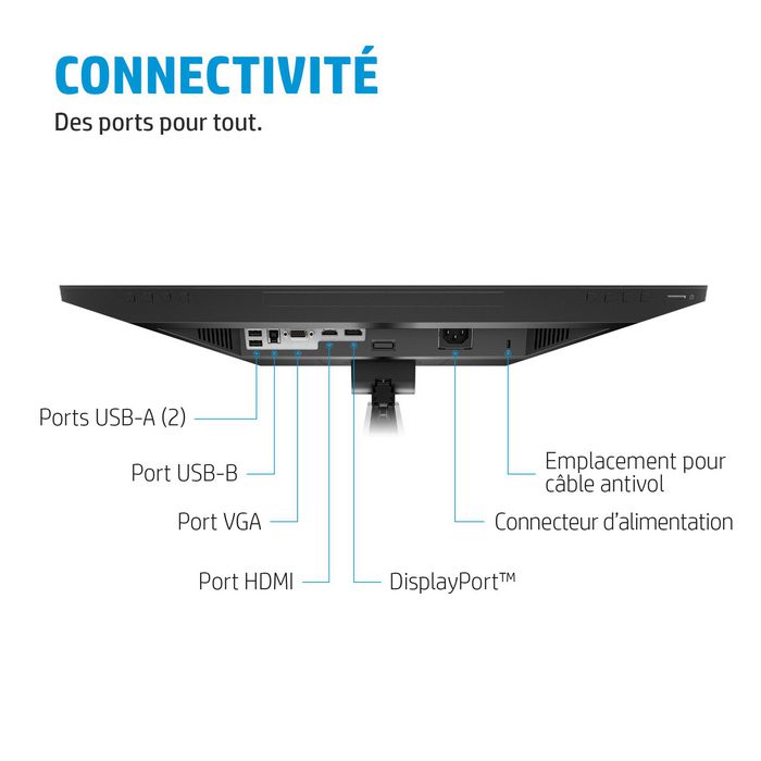 HP - Écran conférence Full HD IPS 60.45cm (23.8") - Caméra 5MP rétractable, Haut-parleurs et microphone intégrés, Réglage 4 directions, HP Eye Ease, Conception durable