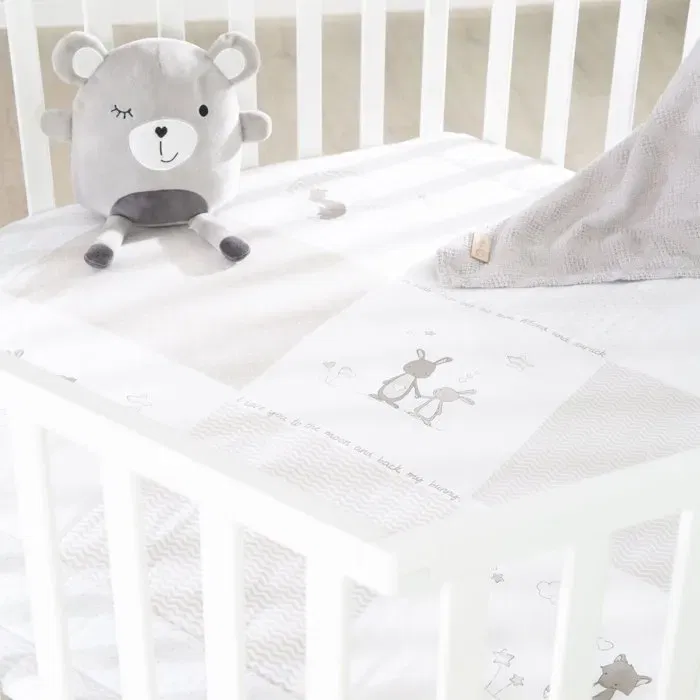 Roba Parc d'éveil hexagonal pour bébé, motif Fox & Bunny, ajustable (3 hauteurs), avec roulettes et freins, blanc laqué, de la naissance à 15 kg, conforme DIN EN 12227