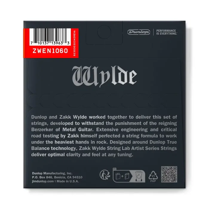Dunlop Jeu de Cordes Guitare Électrique Zakk Wylde 10-60 True Balance
