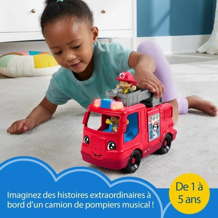 Fisher-Price Little People Camion de pompiers trilingue avec sons et lumières, Rouge