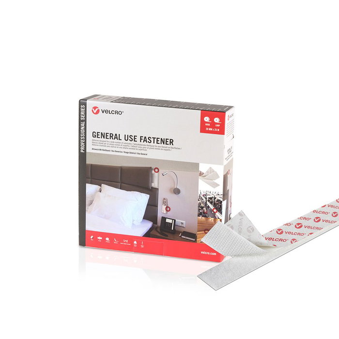 Ruban adhésif double face Velcro Blanc 20 mm x 25 m Ruban adhésif double face Velcro Blanc 20 mm x 25 m