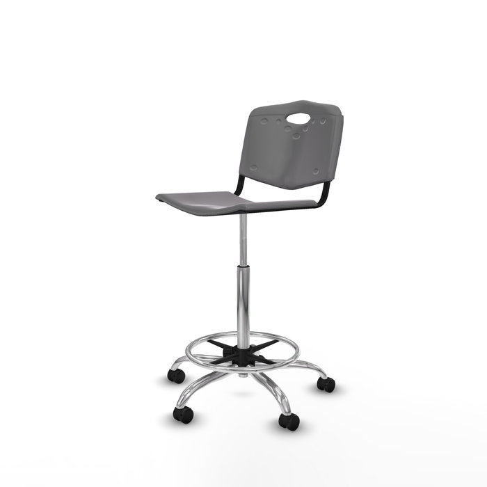 Tabouret Taburete Robledo Pivotant Chlorure de polyvinyle Gris clair Structure chromée Sans accoudoirs Sans appui-tête Roulettes autofreinées