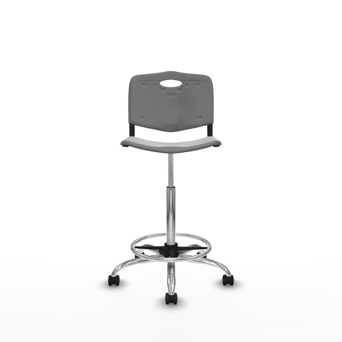 Tabouret Taburete Robledo Pivotant Chlorure de polyvinyle Gris clair Structure chromée Sans accoudoirs Sans appui-tête Roulettes autofreinées