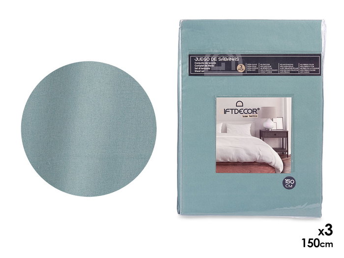 Giftdecor Set de 3 Draps 150 cm Vert Menthe - Housse 150x200 cm + 2 Taies 45x70 cm (Set de 12) Giftdecor Set de 3 Draps 150 cm Vert Menthe - Housse 150x200 cm + 2 Taies 45x70 cm (Set de 12)
