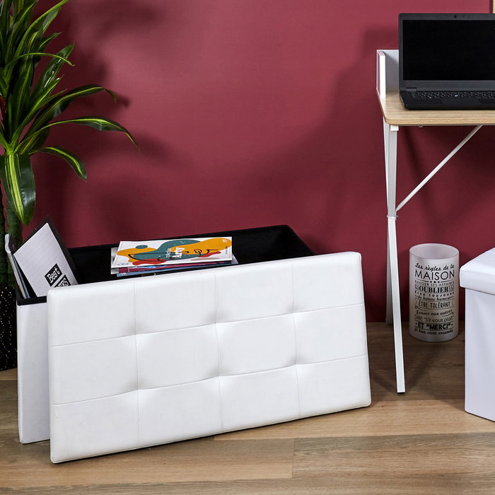 Home Deco Factory Pouf coffre pliable blanc Home Deco Factory Pouf coffre pliable blanc