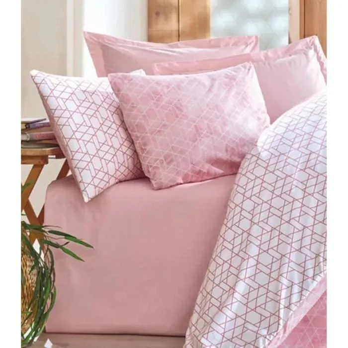 Parure de lit King 240 x 220 cm - 1 housse de couette + 2 taies d'oreiller 60 x 60 cm - 100% coton renforcé - Couleur rose - Impression pigmentaire