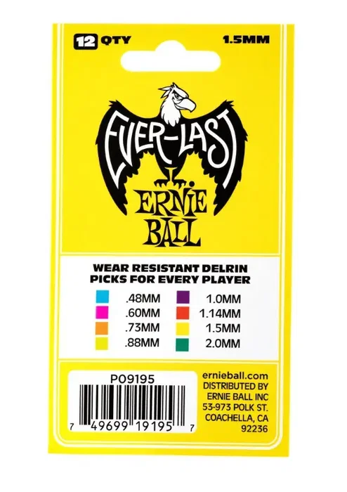 ERNIE BALL Médiators Everlast Jaune 1,5 mm - 12 unités