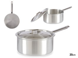 Kinvara Casserole en Aluminium avec Couvercle 20 cm - Argentée, Capacité 3L (Set de 10)