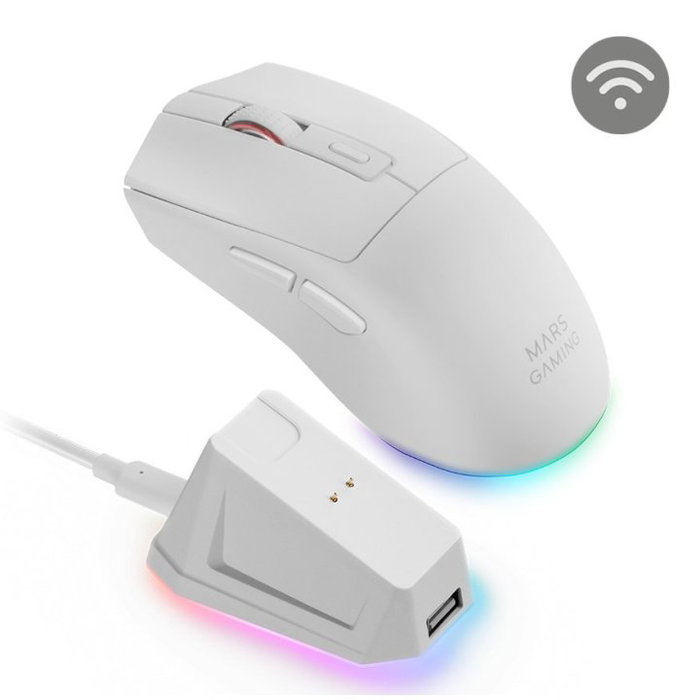 Mars Gaming Souris Sans Fil MMT3 RGB Tri-Mode 14400 DPI Rechargeable Blanc