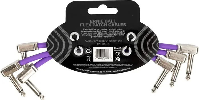 Ernie Ball Cable Flex Patch 6 pouces Violet - Pack de 3
