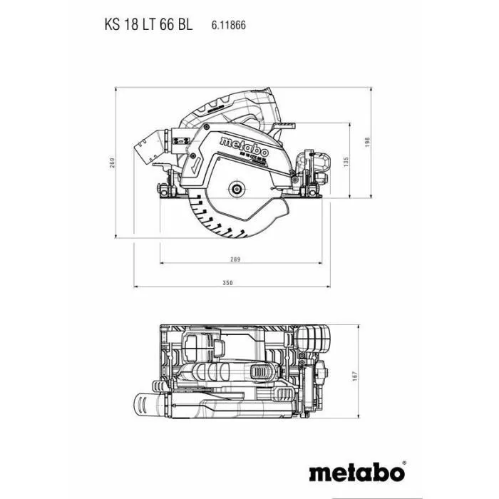 Metabo KS 18 LTX 66 BL - Scie circulaire sans fil 18 V - Lame carbure 18 dents - Profondeur de coupe 66 mm - Guide latéral inclus - Pour professionnels et travail du bois