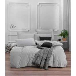 Parure de lit King Size Gris - 1 Housse de couette 220 x 240 cm + 2 Taies d'oreiller 60 x 60 cm - Mélange Coton/Polyester 65/35 - 120 Fils - Lavable Machine