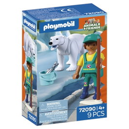 PLAYMOBIL Zoo 72090 - Ours Polaire et Soigneur - Set de Figurines et Accessoires - Version Espagnole