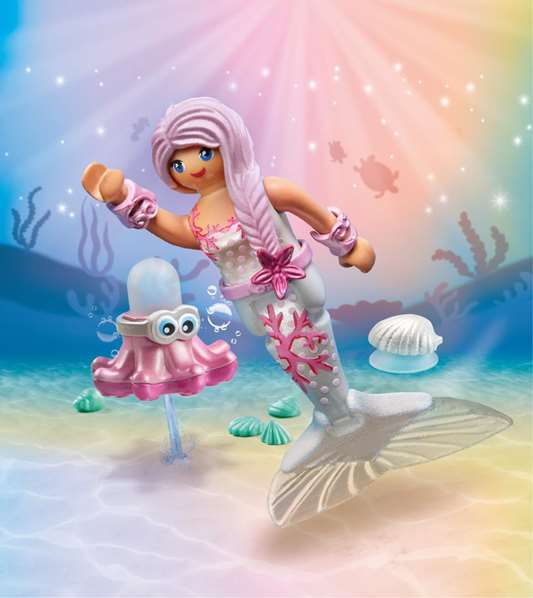 Playmobil - Sirène avec poulpe - 70368 - Figurine et animal aquatique avec jet d'eau - Jouet pour enfants dès 4 ans