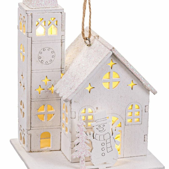 BigBuy Home Décoration de Noël Église Blanche avec Lumière LED BigBuy Home Décoration de Noël Église Blanche avec Lumière LED
