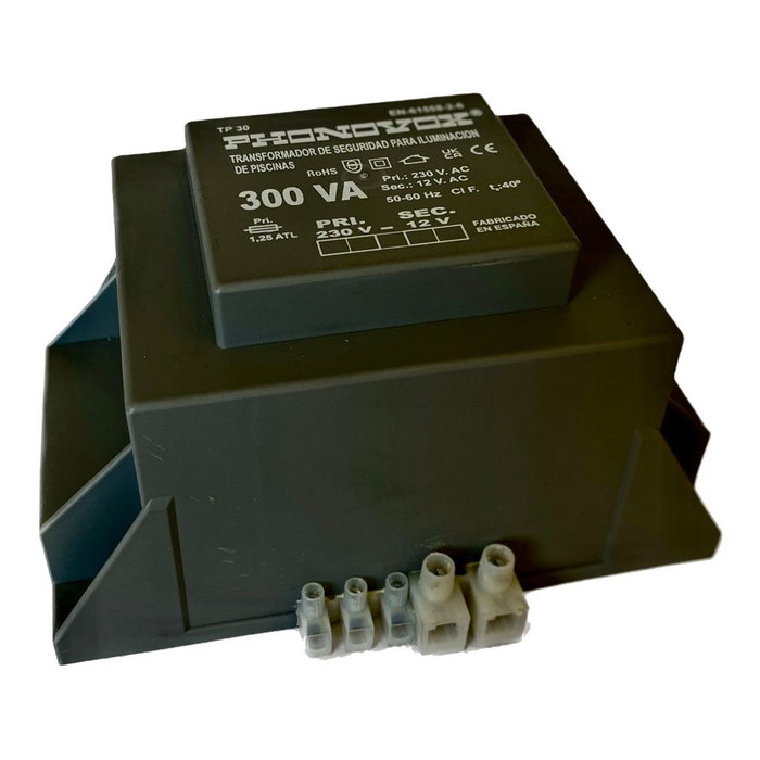 Phonovox TP30300 Transformateur de sécurité pour piscine 300VA 230V/12V 50-60Hz IP00 Phonovox TP30300 Transformateur de sécurité pour piscine 300VA 230V/12V 50-60Hz IP00