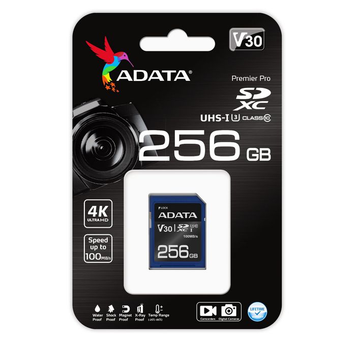 ADATA Premier Pro SDXC UHS-I U3 Classe 10 (V30) - Carte mémoire 256 Go pour photographie professionnelle et enregistrement vidéo 4K Ultra HD ADATA Premier Pro SDXC UHS-I U3 Classe 10 (V30) - Carte mémoire 256 Go pour photographie professionnelle et enregistrement vidéo 4K Ultra HD
