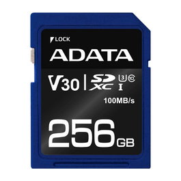 ADATA Premier Pro SDXC UHS-I U3 Classe 10 (V30) - Carte mémoire 256 Go pour photographie professionnelle et enregistrement vidéo 4K Ultra HD