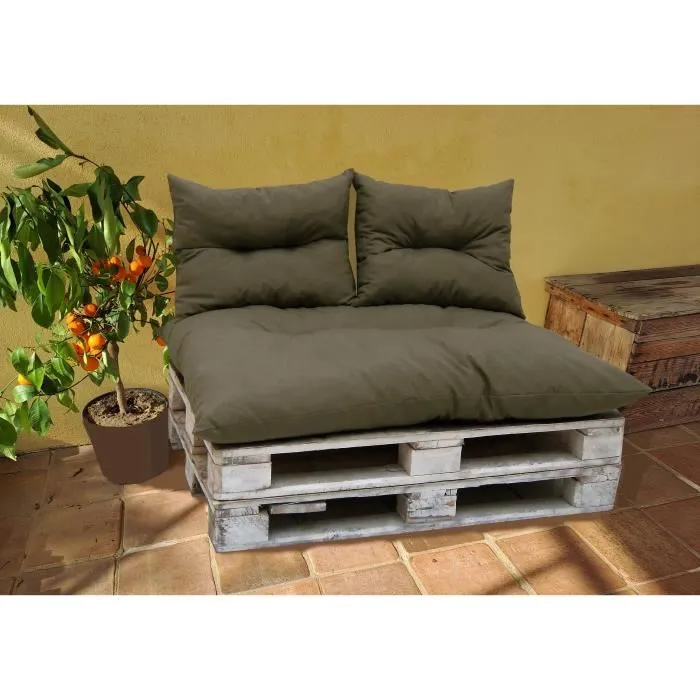 Jardin Privé - Kit Classic Palette : Matelas 120x80cm taupe + 2 Coussin dossier 45x55cm - Canapé Palette Jardin