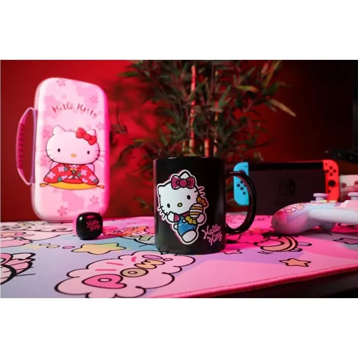 Konix Mug thermoréactif Hello Kitty 320 ml motif bonbons noir - effet magique avec boisson chaude