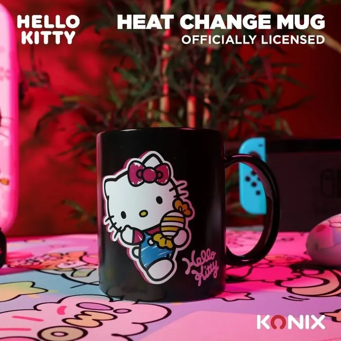 Konix Mug thermoréactif Hello Kitty 320 ml motif bonbons noir - effet magique avec boisson chaude