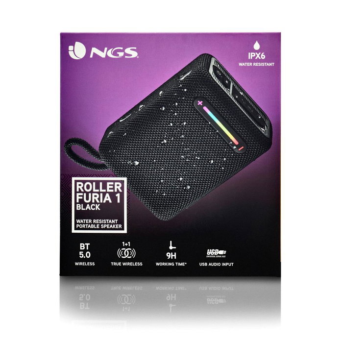 NGS Roller Furia 1 Enceinte Bluetooth 5.0 Portable 15W IPX6 avec TWS, USB, Batterie 9h