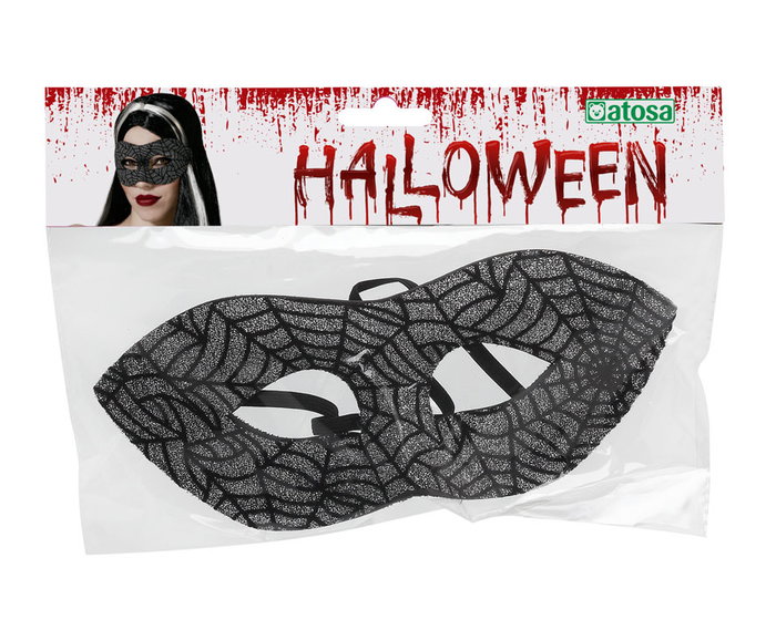 Masque Halloween Noir Brillant avec Toile d'Araignée pour Femme Adulte