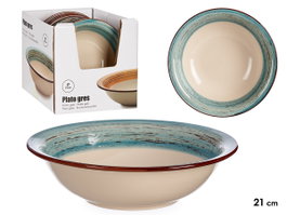 VESSIA Plat creux en grès Cenefé 3D Bleu 21cm