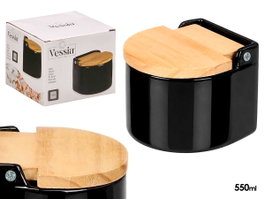 VESSIA Salière semi-circulaire noire avec couvercle
