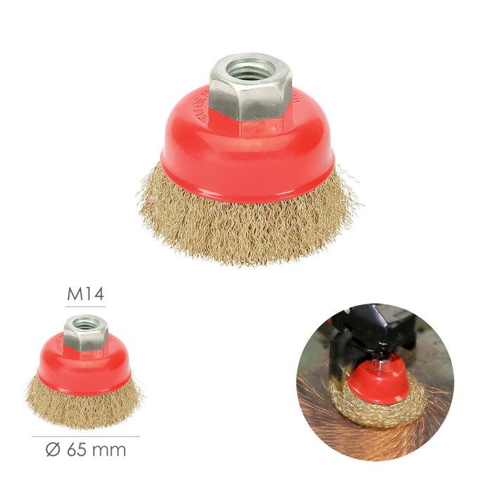 WOLFPACK LINEA PROFESIONAL Cepillo Taza en Acier Laitonné 65 mm M14 WOLFPACK LINEA PROFESIONAL Cepillo Taza en Acier Laitonné 65 mm M14