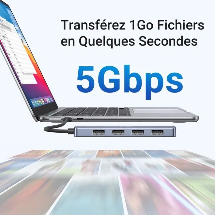 UGREEN Hub USB 4 ports USB 3.0 + USB-C Gris - Concentrateur pour ordinateur portable et bureau