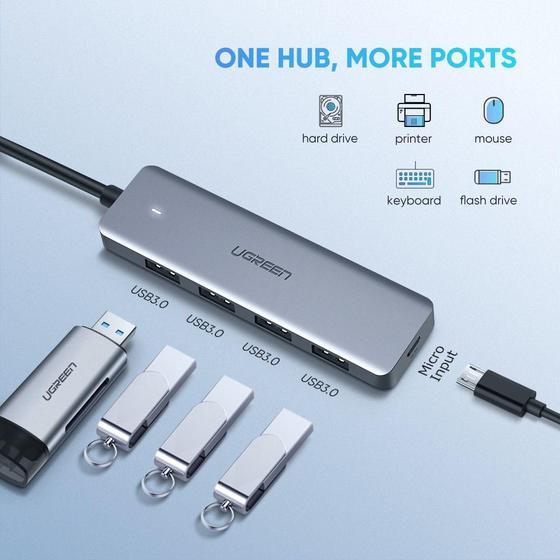 Ugreen Hub USB 5 en 1 - 4 ports USB-A 3.2 Gen 1 + 1 port USB-C - Gris Ugreen Hub USB 5 en 1 - 4 ports USB-A 3.2 Gen 1 + 1 port USB-C - Gris