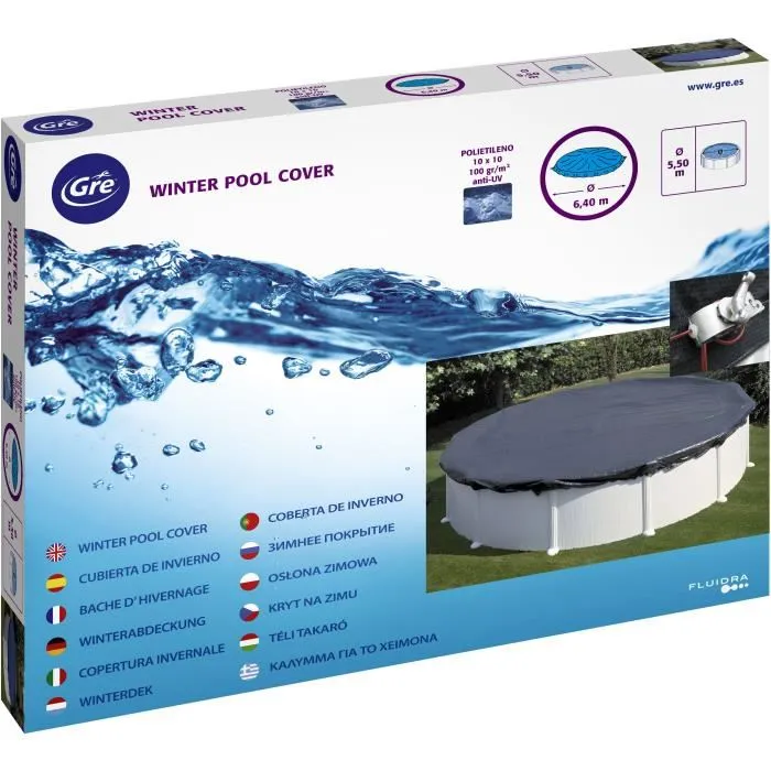 GRE - Bâche d'hivernage pour piscine tubulaire hors-sol ronde Ø3,50m - 4,40m - 120g/m² - Protection débris et anti-évaporation