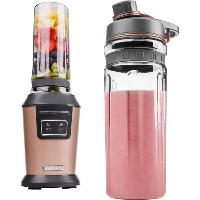 Sencor SBL 7175RS Blender Smoothie 800W avec 2 Programmes (SOFT/HARD), Bouteille 0.6L Tritan sans BPA et 6 Lames en Acier Inoxydable