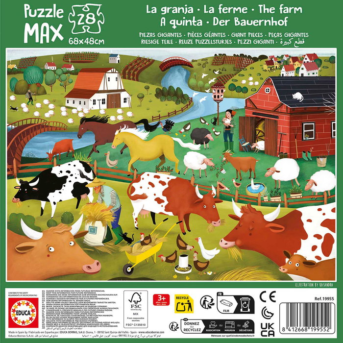 Educa Puzzle Max 28 La Granja 19955, Puzzle pour Enfant avec 28 Pièces, pour Âge 3 Ans et Plus, Dimensions Assemblé 68 x 48 cm Educa Puzzle Max 28 La Granja 19955, Puzzle pour Enfant avec 28 Pièces, pour Âge 3 Ans et Plus, Dimensions Assemblé 68 x 48 cm