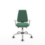 Chaise Elche Asynchrone Tissu Vert émeraude Structure chromée Accoudoirs blancs Sans appui-tête Roulettes 65mm pour moquette