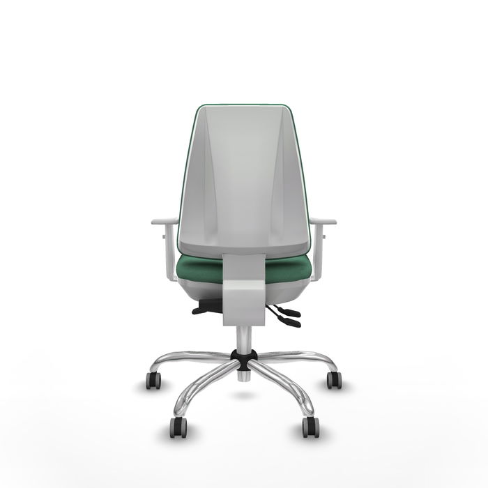 Chaise Elche Asynchrone Tissu Vert émeraude Structure chromée Accoudoirs blancs Sans appui-tête Roulettes 65mm pour moquette Chaise Elche Asynchrone Tissu Vert émeraude Structure chromée Accoudoirs blancs Sans appui-tête Roulettes 65mm pour moquette